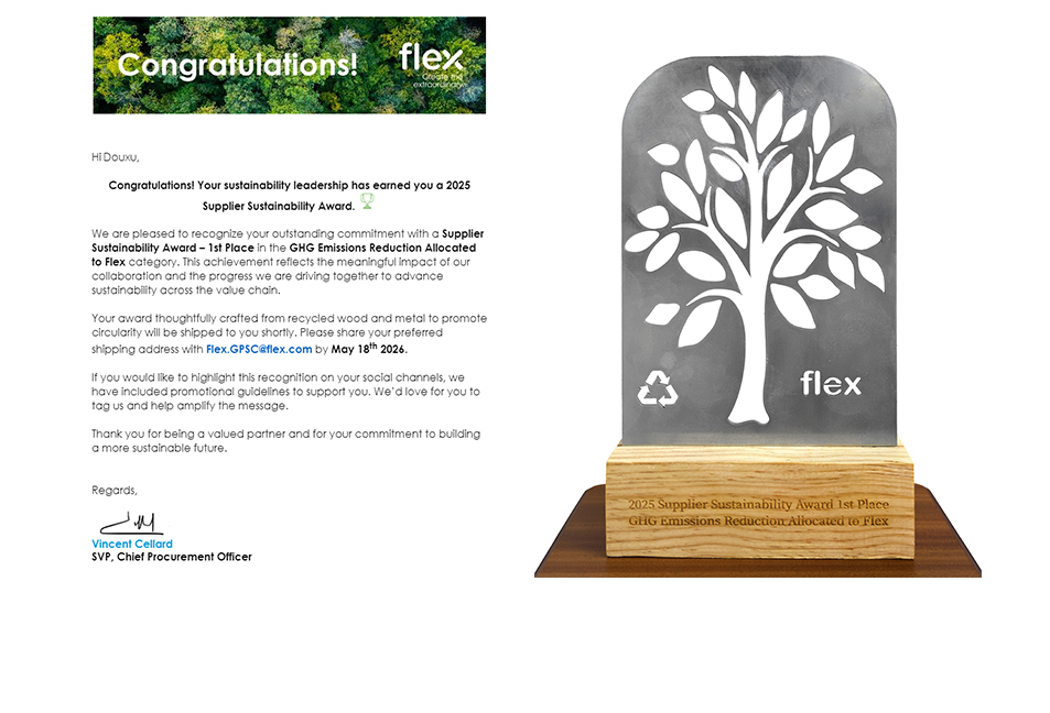 Sunshine Global Circuits Wins 1st Place in Flex's 2025 Supplier Sustainability Awards